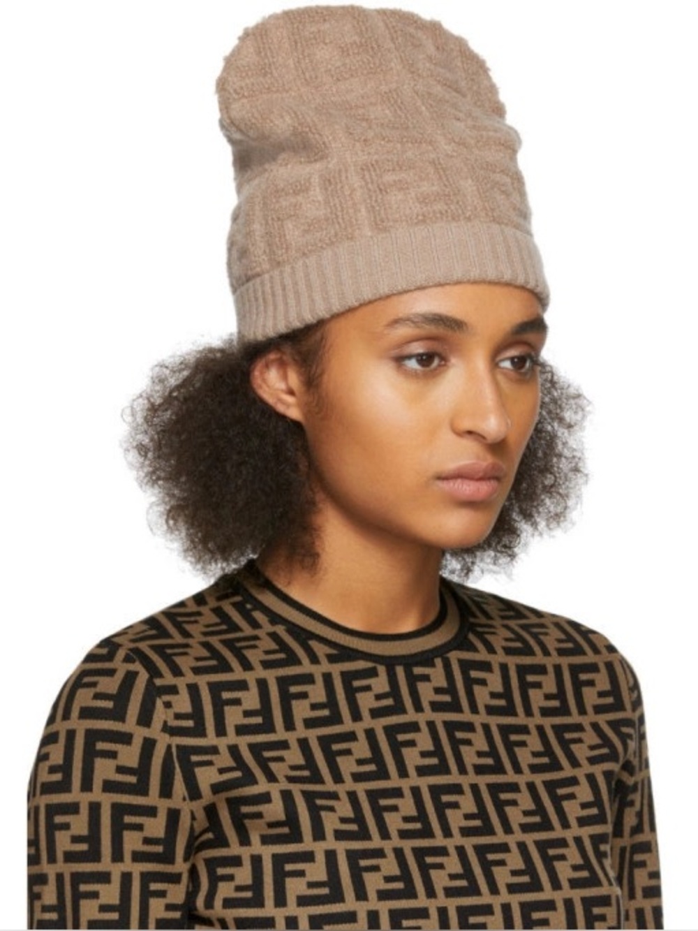 Fendi Taupe Fendi Forever Knit Beanie NWT